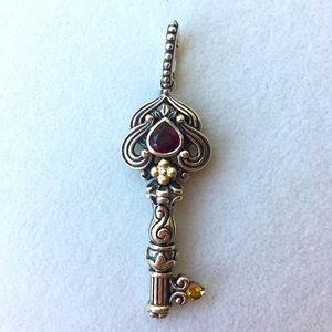 Barbara Bixby Key Garnet Citrine Enhancer Pendant Sterling Silver 18K Gold NWOT